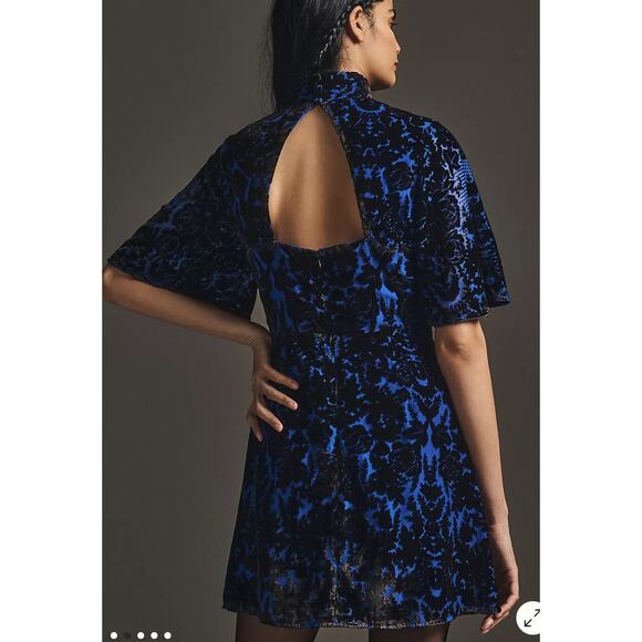 By Anthropologie Mock-Neck Velvet Mini Dress
blue Black 2 Velvet Burnout - Picture 9 of 9